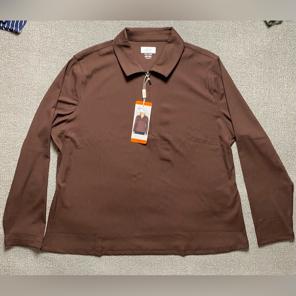 Women’s Greg Norman Brown Ribbed Long Sleeve 1/4 Zip Utility Pullover